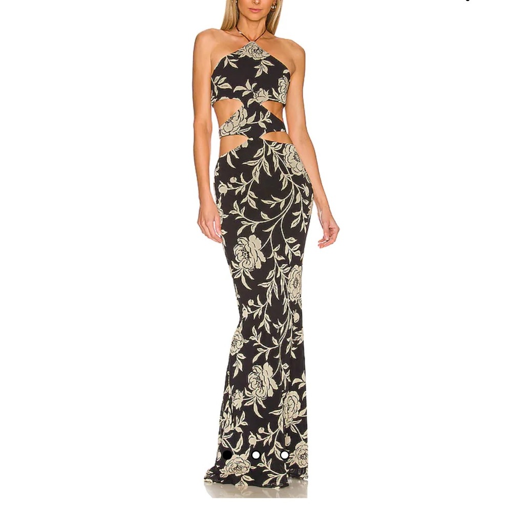 Katie May Black Maxi Dress with Cream Floral Print
